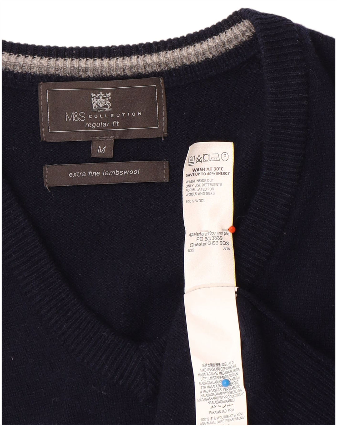 Мужская майка стандартного кроя Marks & Spencer, средний темно-синий шерстяной топ