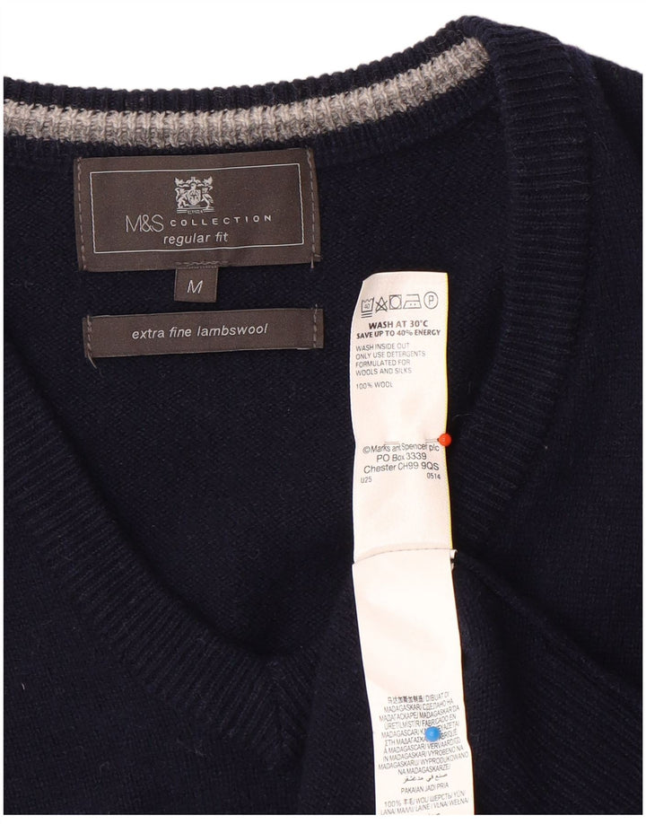 Мужская майка стандартного кроя Marks & Spencer, средний темно-синий шерстяной топ