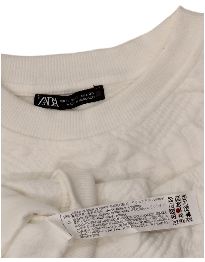 Женский укороченный свитшот оверсайз Zara UK 10, маленький белый с геометрическим узором