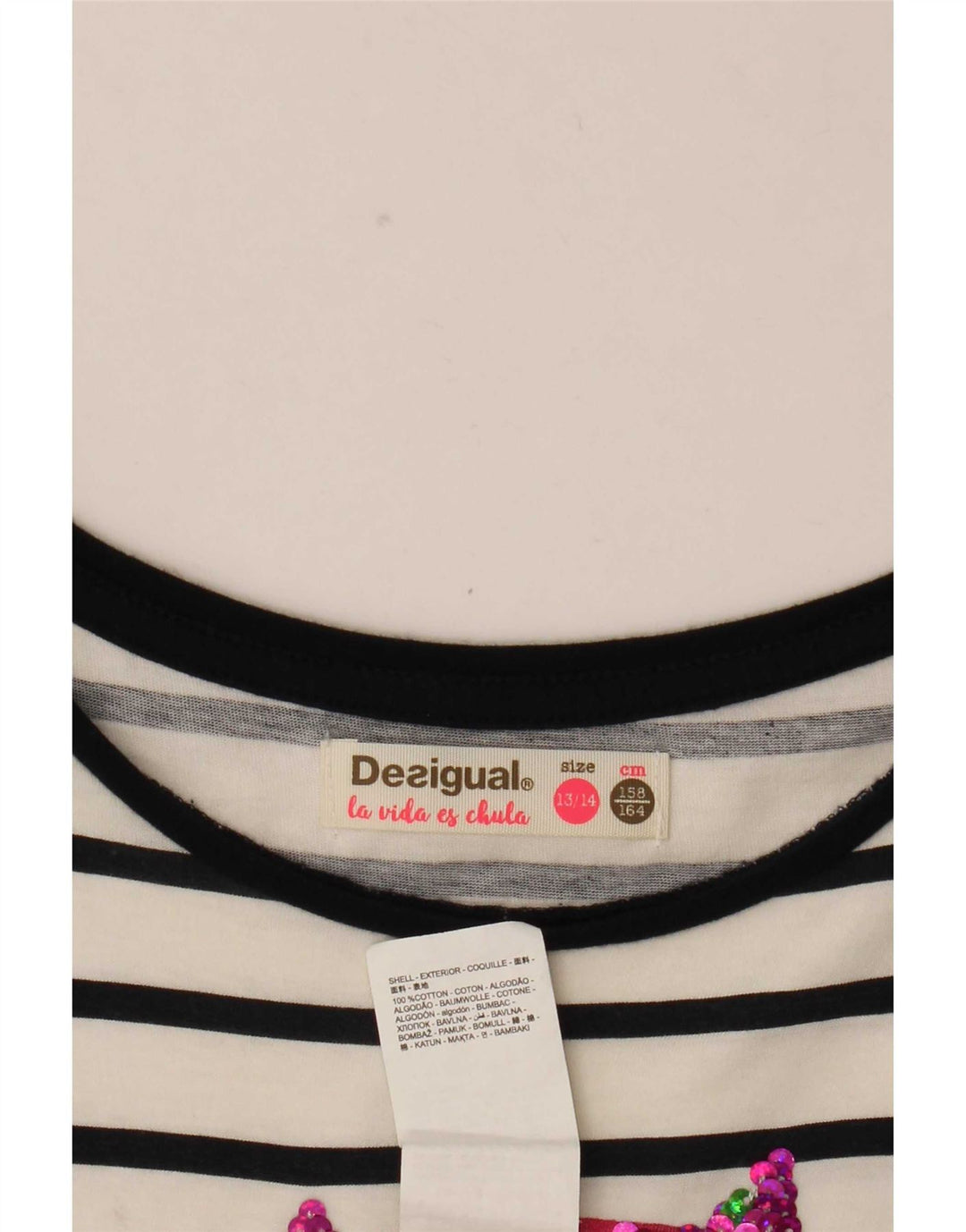 Базовое платье Desigual с рисунком для девочек 13–14 лет, хлопок в белую полоску