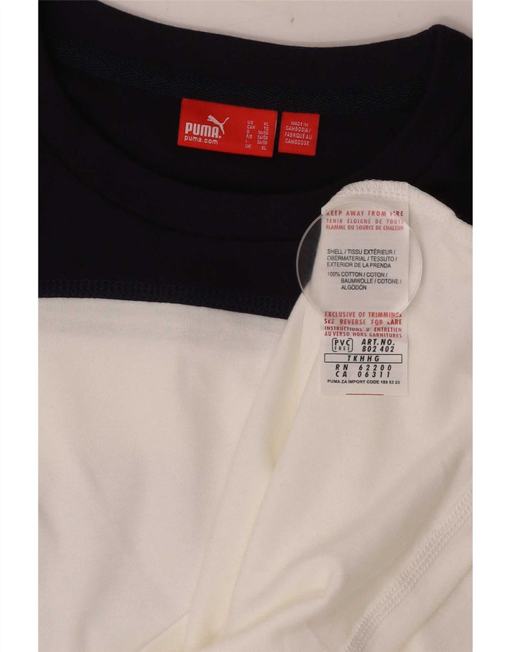 Мужской топ с рисунком Puma с длинным рукавом XL, белый хлопок с цветными блоками