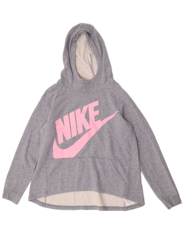 Джемпер с капюшоном Nike для девочек с рисунком, 13–14 лет, размер XL, серый хлопок