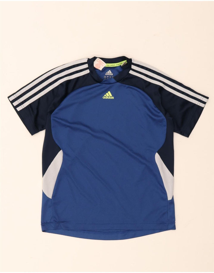 Футболка Adidas для мальчиков, топ 11–12 лет, синяя, полиэстер с цветными блоками