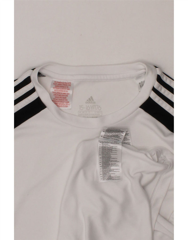 ADIDAS Boys Aeroready T-Shirt Top 15-16 Years White Polyester Vintage Adidas and Second-Hand Adidas from Messina Hembry 