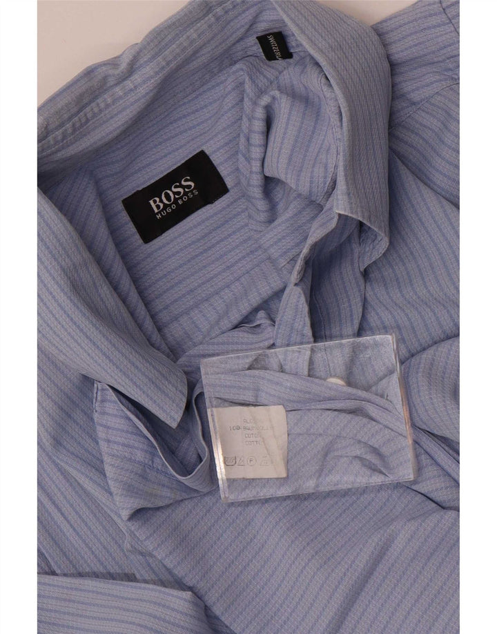 Мужская рубашка с коротким рукавом Hugo Boss, хлопковая полоска синего цвета