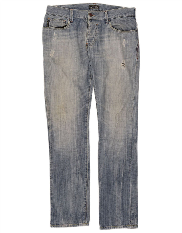 Мужские потертые узкие джинсы Armani W32 L34 синие, хлопок