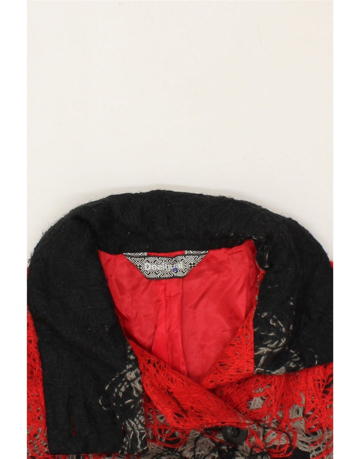 DESIGUAL Womens Overcoat EU 40 Medium Red Colourblock Polyester Vintage Desigual and Second-Hand Desigual from Messina Hembry 