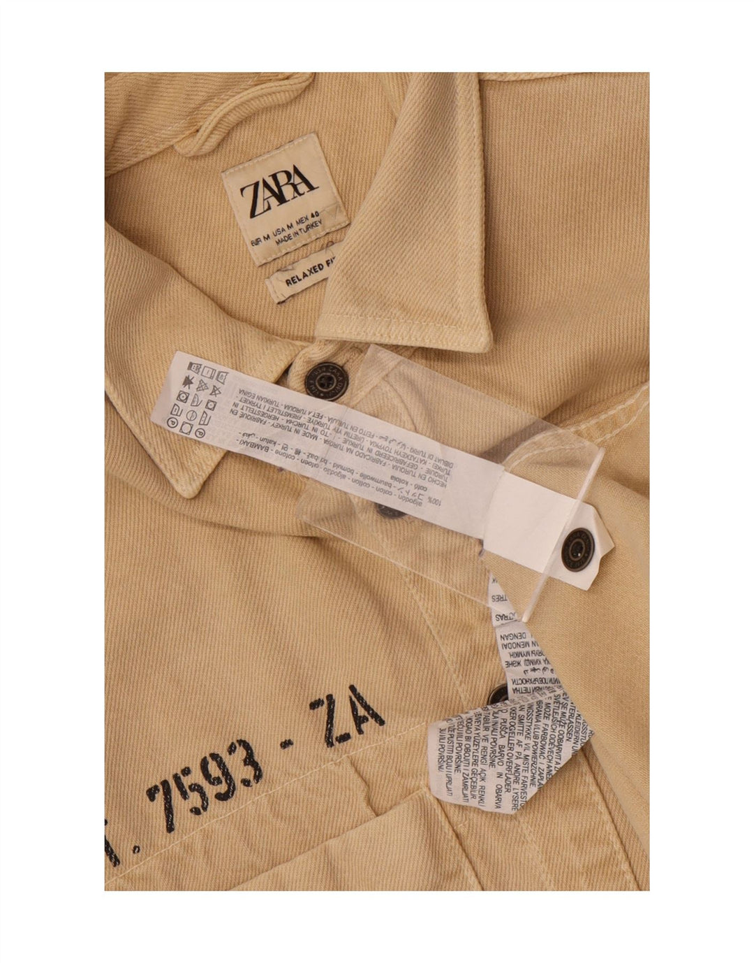 Мужская рубашка свободного кроя с графикой Zara, хлопковая, бежевого цвета среднего размера