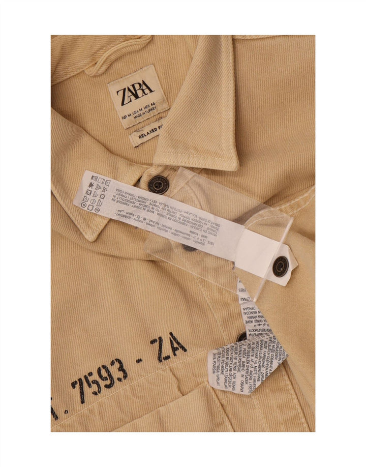 Мужская рубашка свободного кроя с графикой Zara, хлопковая, бежевого цвета среднего размера