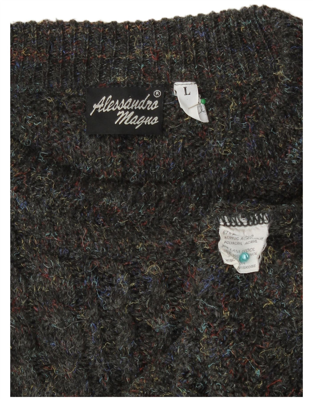 Мужской джемпер с круглым вырезом Alessandro Magno, большой серый акрил в крапинку