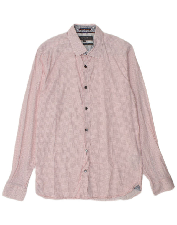 TED BAKER Mens Modern Fit Shirt Size 15 5 Medium Pink Spotted Lyocell