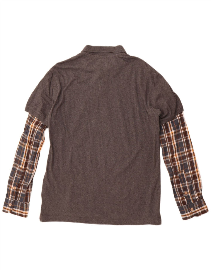 Мужская рубашка-поло Desigual с длинным рукавом стандартного размера XL, серая клетка, хлопок