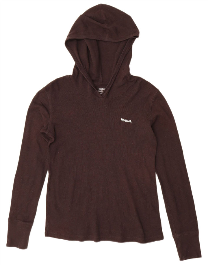 Женский топ с капюшоном Reebok с длинным рукавом UK 12, хлопковый средний коричневый цвет