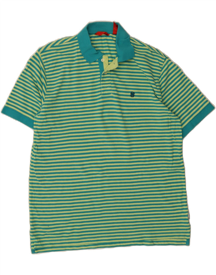 IZOD Mens Polo Shirt Large Blue Striped Cotton Vintage Izod and Second-Hand Izod from Messina Hembry 