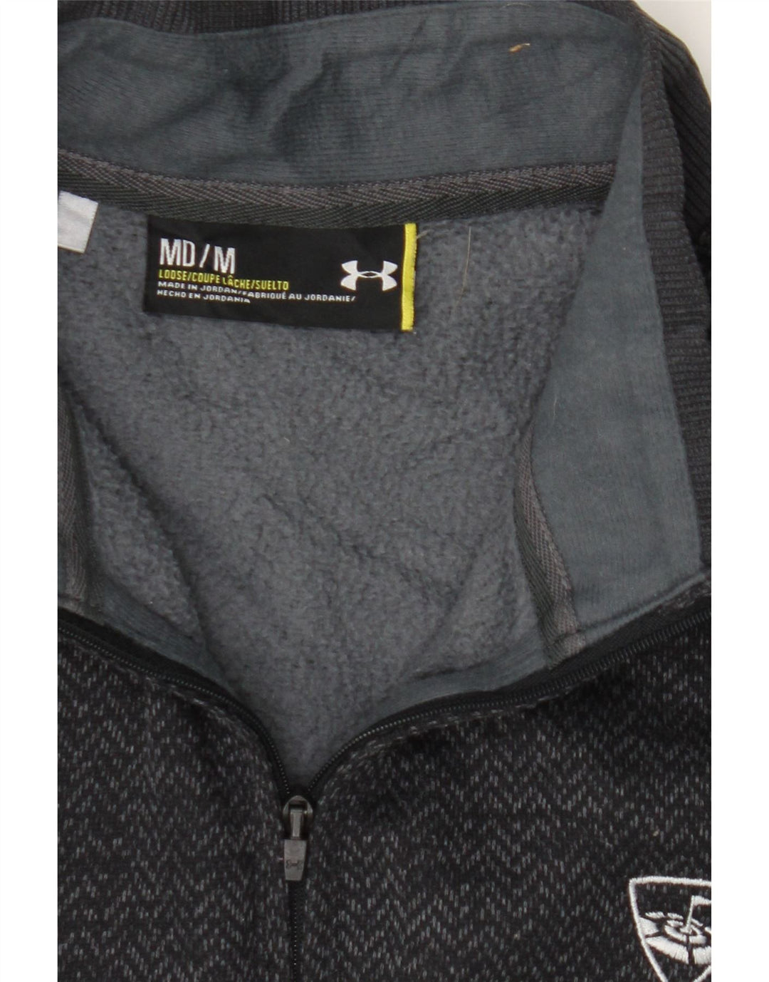 UNDER ARMOUR Mens Zip Neck Sweatshirt Jumper Medium Grey Chevron Polyester Vintage Under Armour and Second-Hand Under Armour from Messina Hembry 