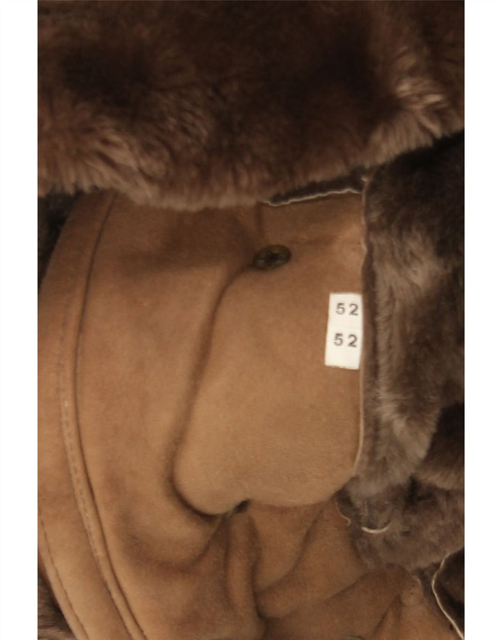 Винтажное мужское двубортное пальто из овчины IT 52 XL Коричневое