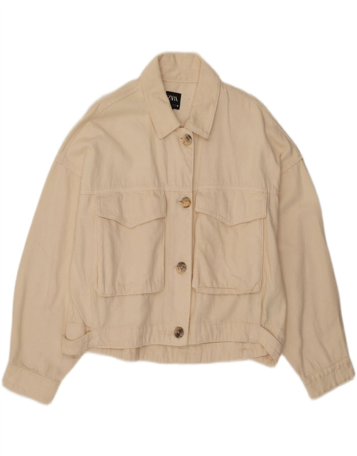 Женская укороченная джинсовая куртка оверсайз Zara UK 16, большой размер, белый хлопок