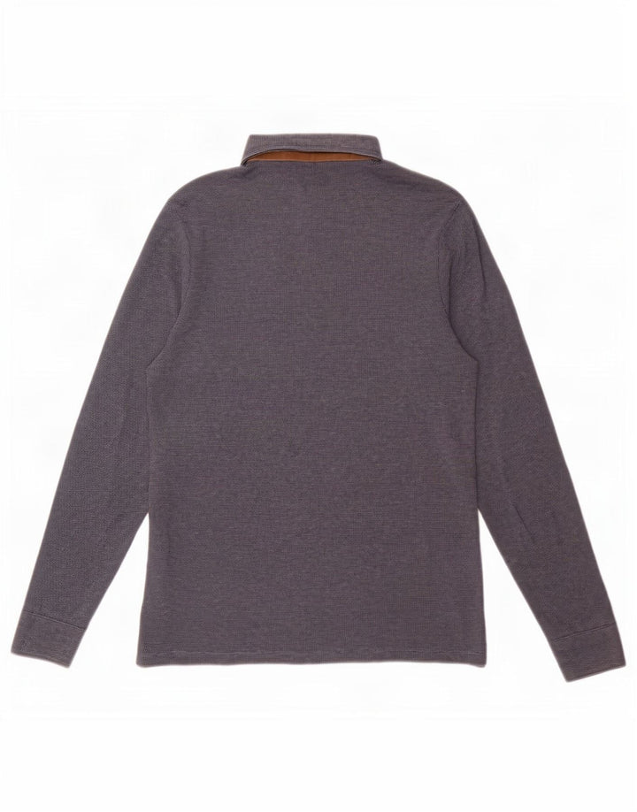 Мужская рубашка-поло с длинным рукавом Massimo Dutti, темно-синяя, темно-синяя
