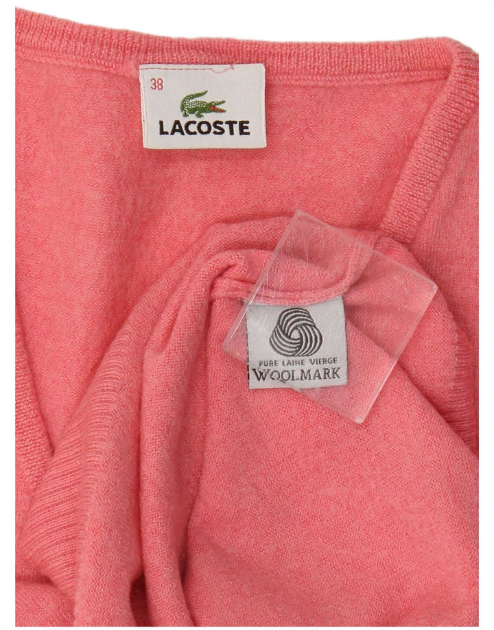 Женский джемпер с v-образным вырезом Lacoste, размер 38, средний розовый из натуральной шерсти
