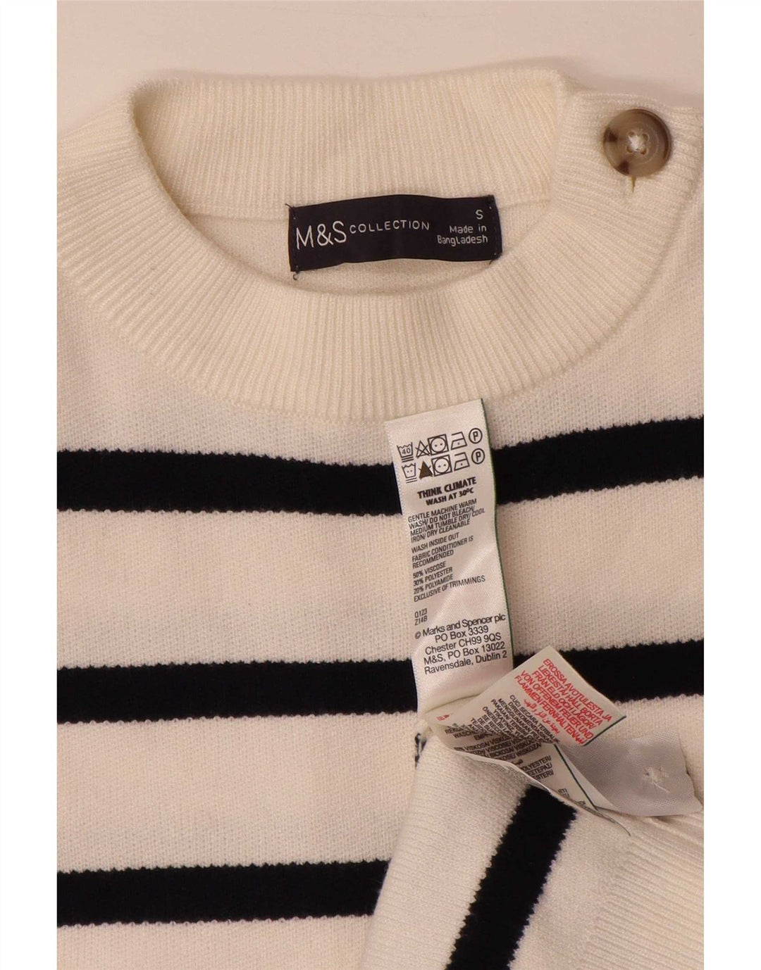 Женский джемпер с круглым вырезом Marks & Spencer, Великобритания, 10, маленький, в белую полоску
