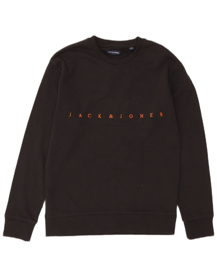 Мужской свитшот с рисунком Jack & Jones, хлопковый джемпер среднего серого цвета