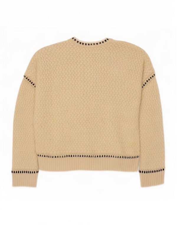 Zara Womens Crop Oversized Crew Neck Jumper Sweater UK 10 Small Beige