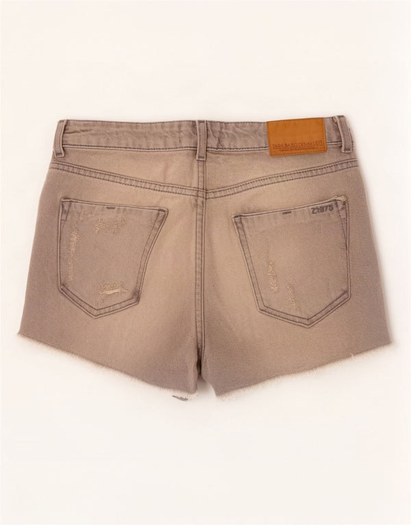 Zara Womens Distressed Denim Shorts EU 38 Small W28 Grey Cotton