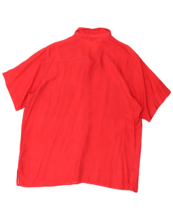 Винтажная женская блузка-рубашка с коротким рукавом UK 14, средний красный шелк