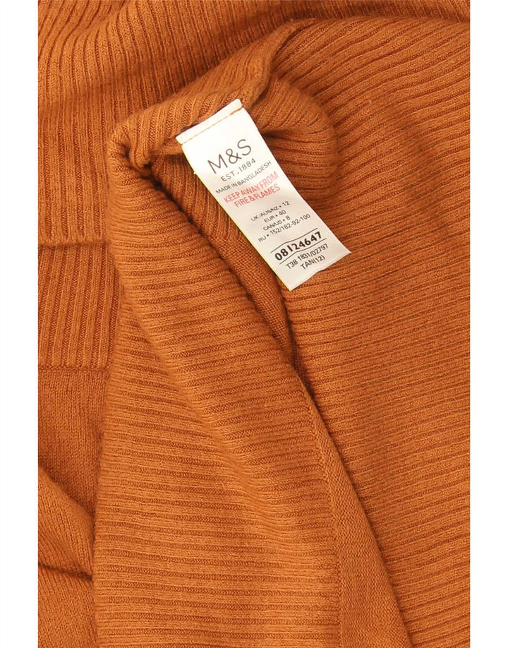 Женский удлиненный джемпер с высоким воротником Marks & Spencer UK 12, средний коричневый цвет