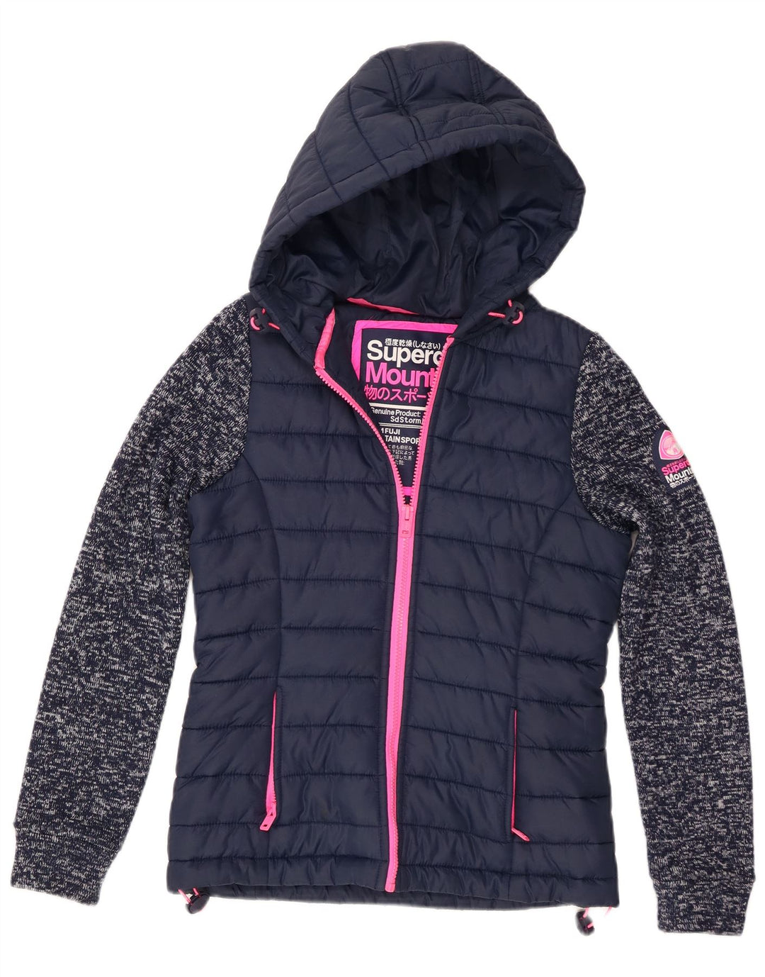 Женская утепленная куртка с капюшоном Superdry UK 8, маленькая, темно-синяя, из полиэстера с крапинками