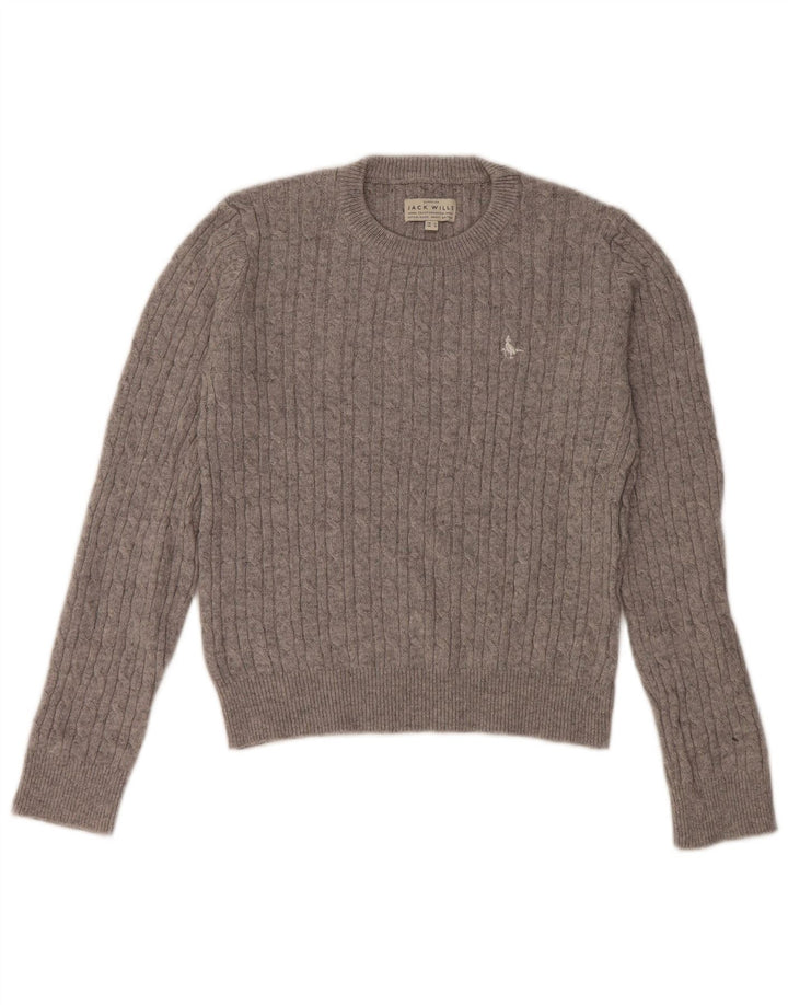 Женский укороченный джемпер с круглым вырезом JACK WILLS, Великобритания 12, шерсть среднего серого цвета