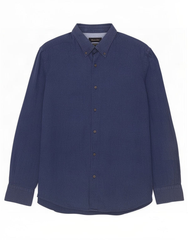 Мужская рубашка Massimo Dutti, темно-синяя, хлопковая, большая