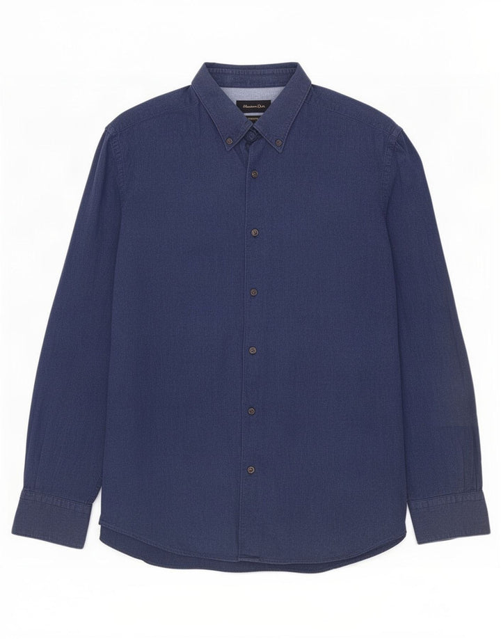 Мужская рубашка Massimo Dutti, темно-синяя, хлопковая, большая