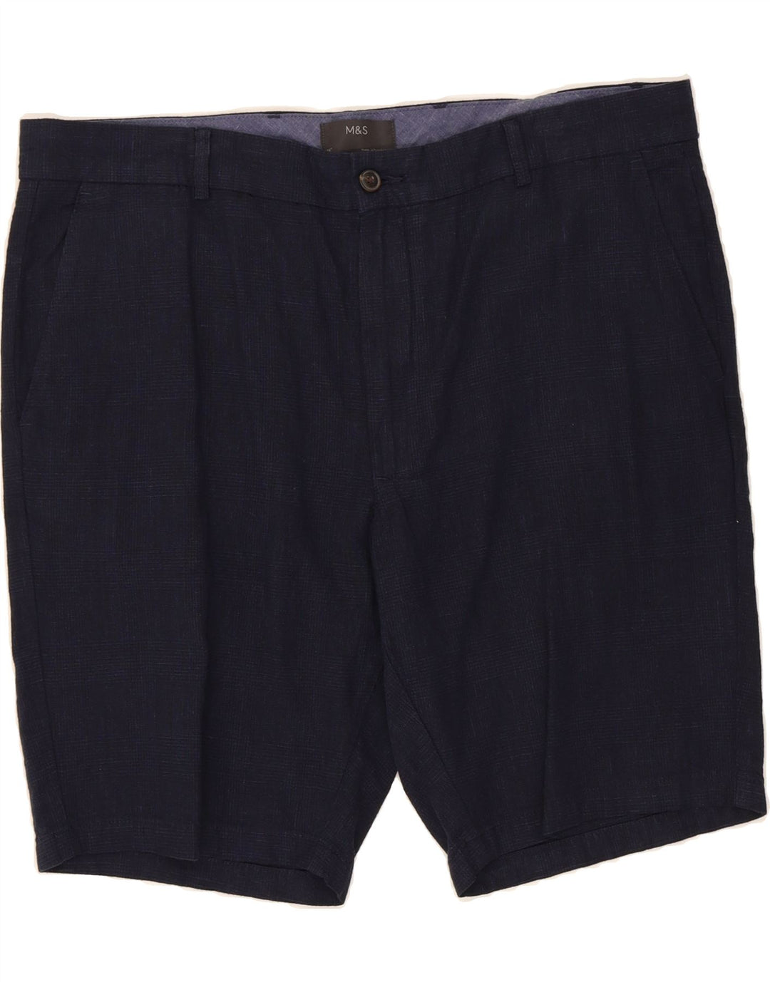 MARKS & SPENCER Mens Chino Shorts W38 XL Navy Blue Check Cotton Vintage Marks & Spencer and Second-Hand Marks & Spencer from Messina Hembry 