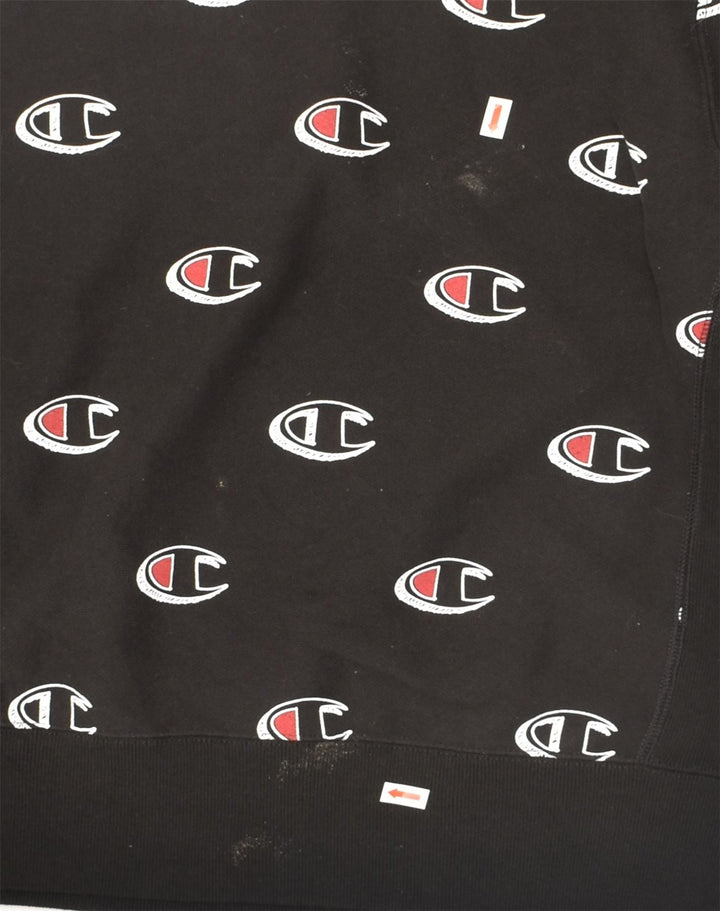CHAMPION Mens Crazy Pattern Sweatshirt Jumper XS Black Cotton Logo | Vintage Champion | Thrift | Second-Hand Champion | Used Clothing | Messina Hembry 