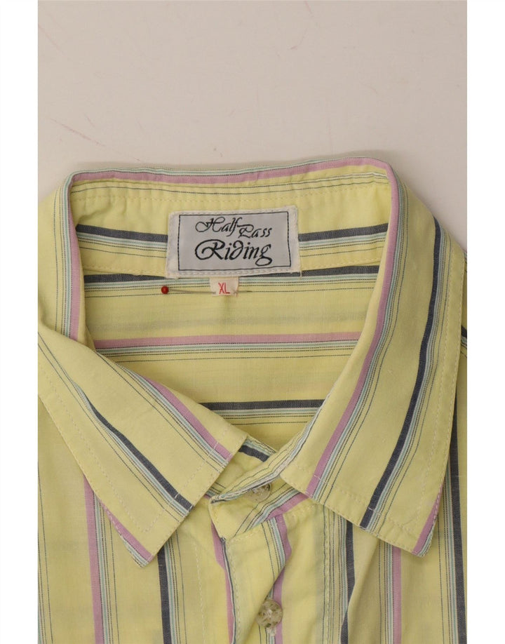 VINTAGE Mens Short Sleeve Shirt XL Yellow Striped Vintage Vintage and Second-Hand Vintage from Messina Hembry 