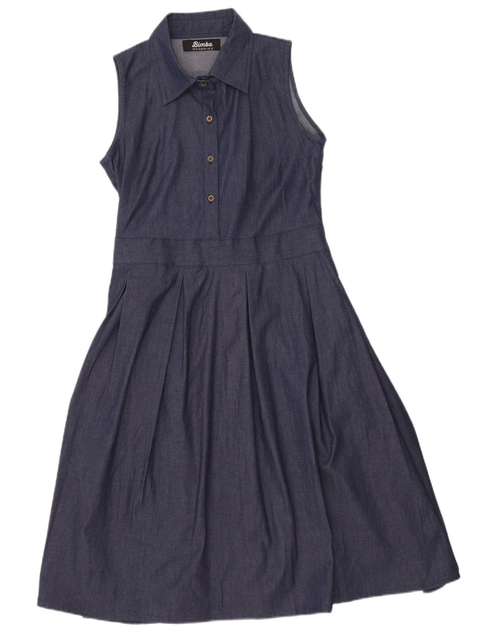 ВИНТАЖНОЕ женское джинсовое платье без рукавов UK 12, средний темно-синий