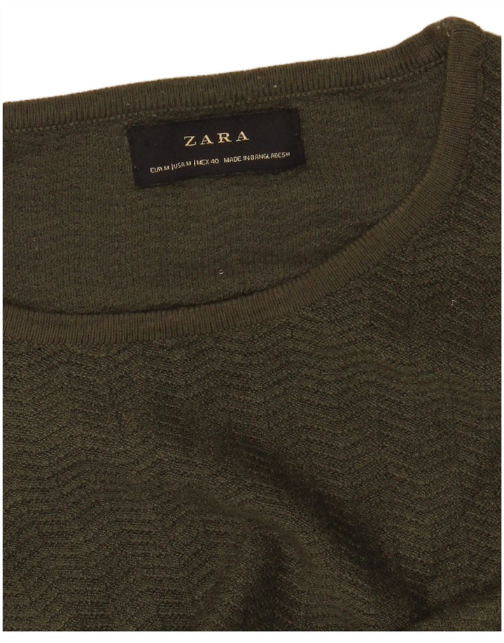 Мужской джемпер с круглым вырезом Zara, средний зеленый