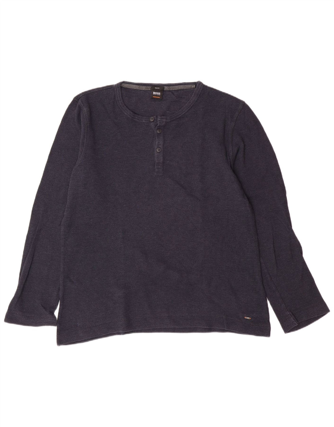 Мужской приталенный топ HUGO BOSS с длинным рукавом 2XL, темно-синий, хлопок