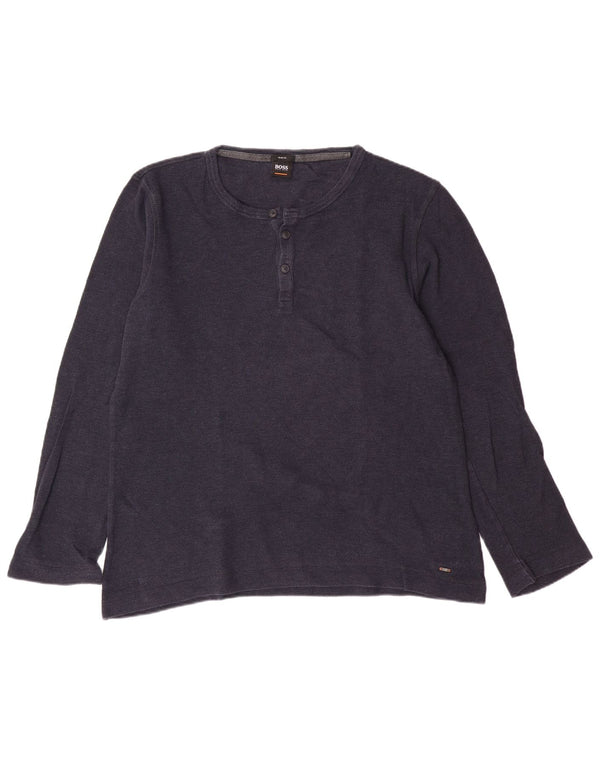 Мужской приталенный топ HUGO BOSS с длинным рукавом 2XL, темно-синий, хлопок