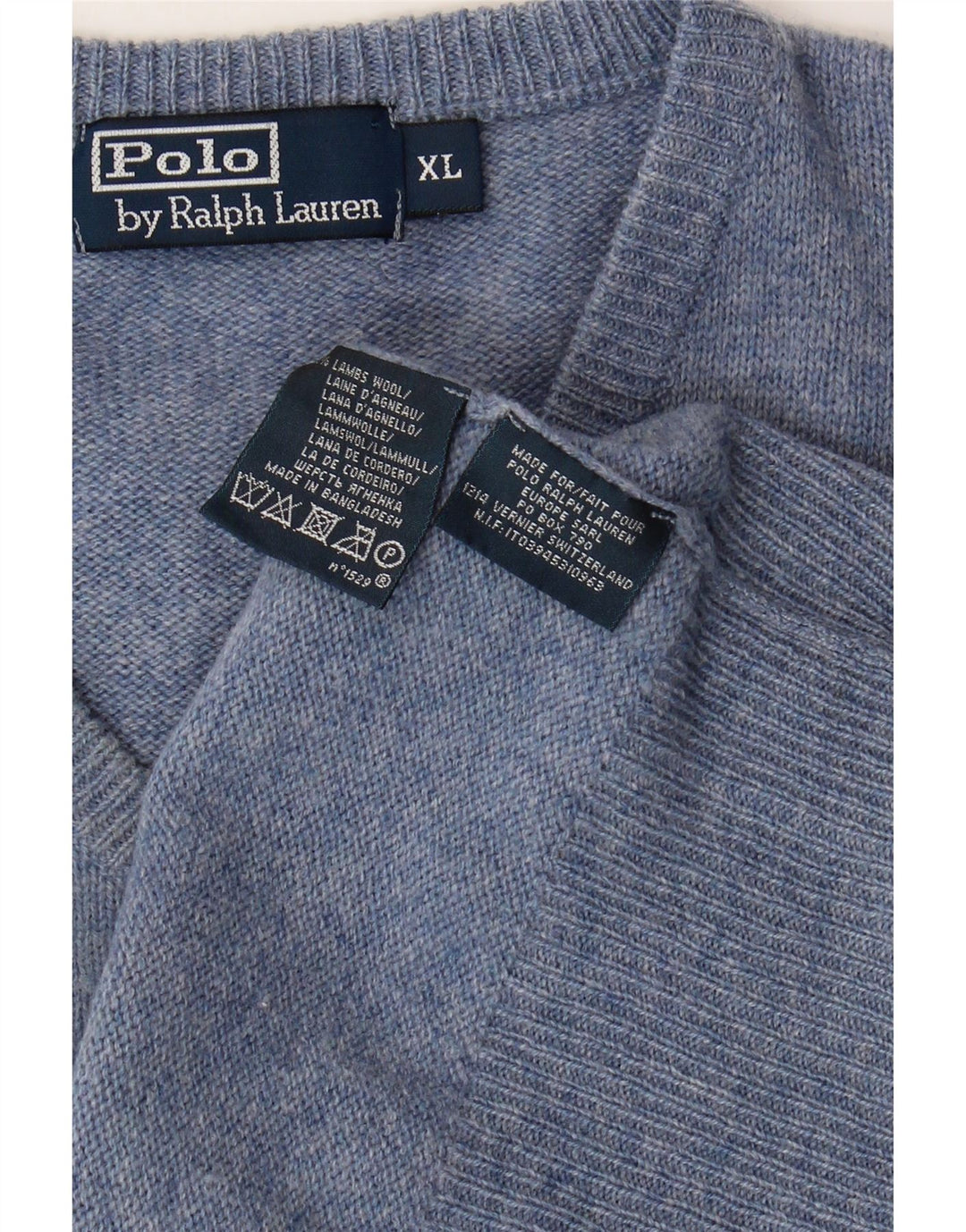 Мужской джемпер с v-образным вырезом POLO RALPH LAUREN XL, синий в крапинку из овечьей шерсти