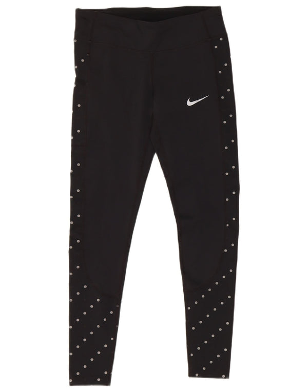 Женские леггинсы Nike Dri Fit UK 10, маленькие черные полиэстер в горошек