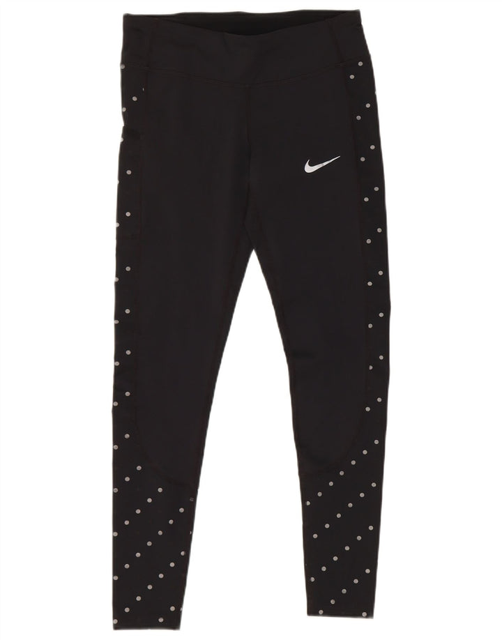 Женские леггинсы Nike Dri Fit UK 10, маленькие черные полиэстер в горошек