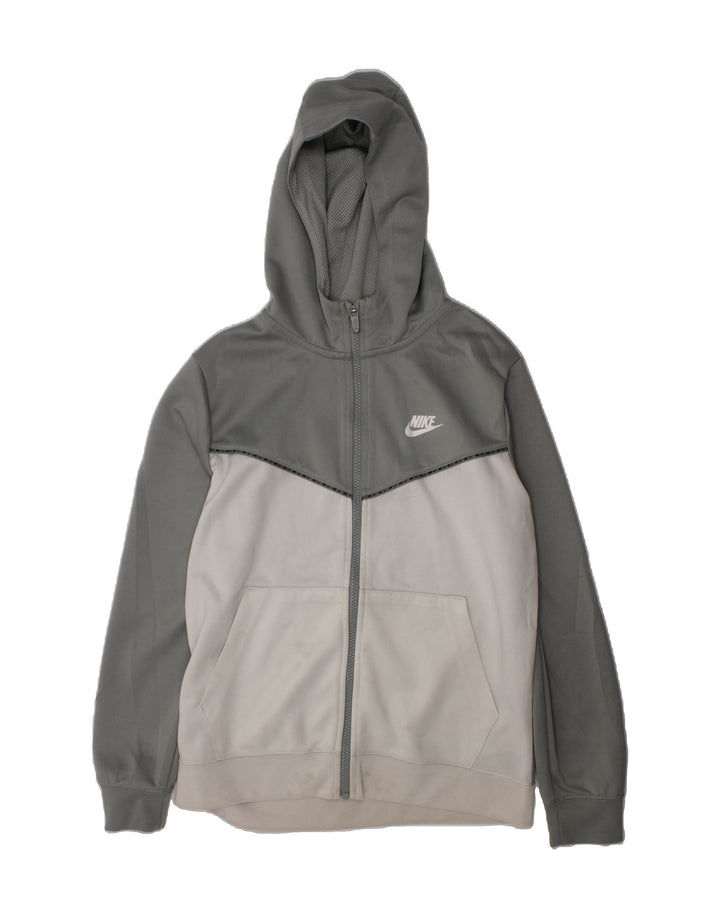 NIKE Boys Zip Hoodie Sweater 12-13 Years Large  Grey Colourblock Polyester Vintage Nike and Second-Hand Nike from Messina Hembry 