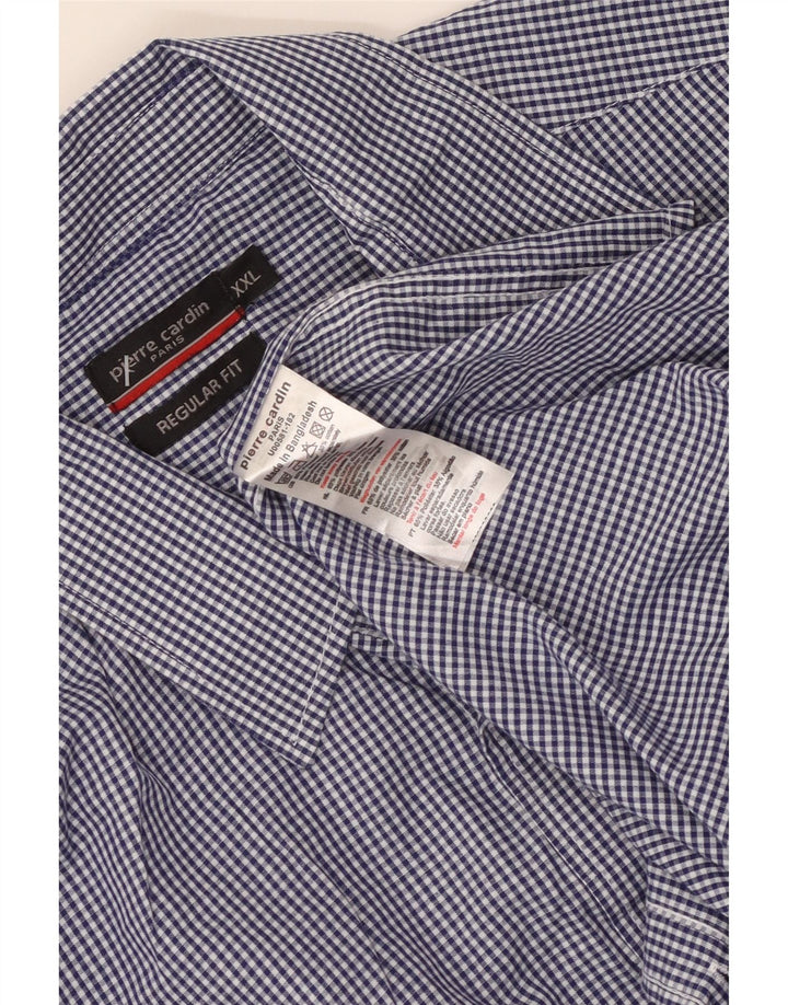 Рубашка мужская стандартного кроя PIERRE CARDIN 2XL синяя, полиэстер в мелкую клетку