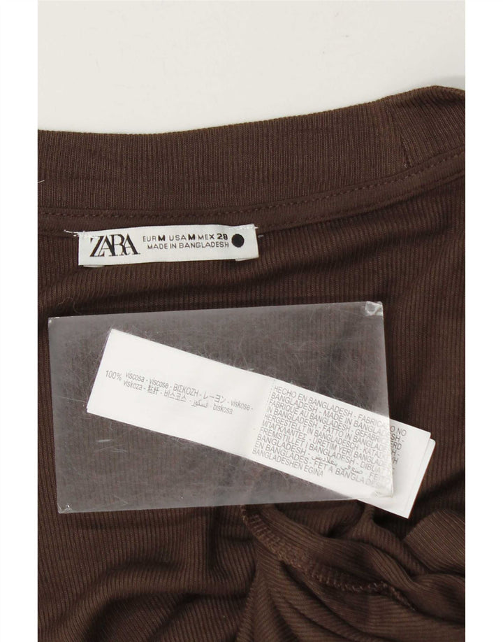 Женская футболка Zara Top UK 14, средний коричневый, вискоза
