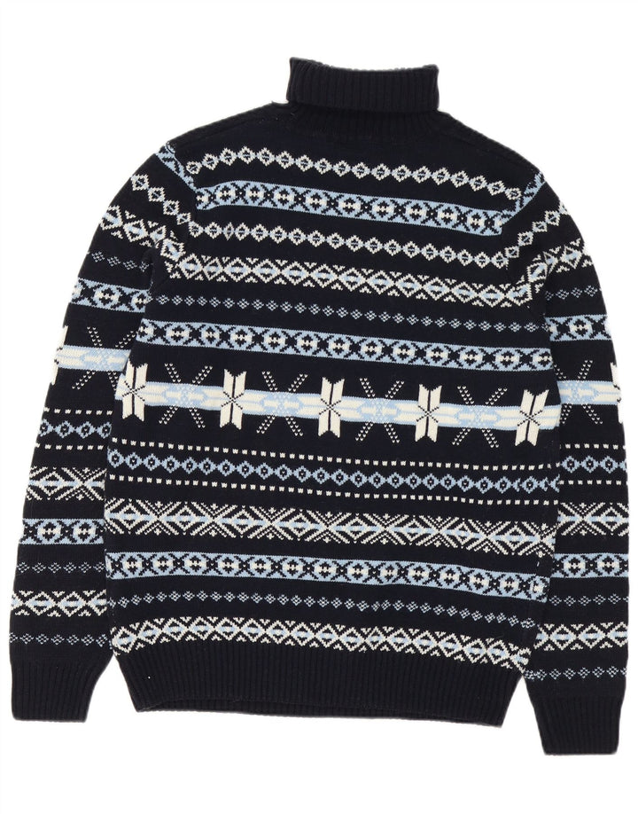 GUTTERIDGE Мужской джемпер с высоким воротником, свитер XL, темно-синий, шерсть Fair Isle