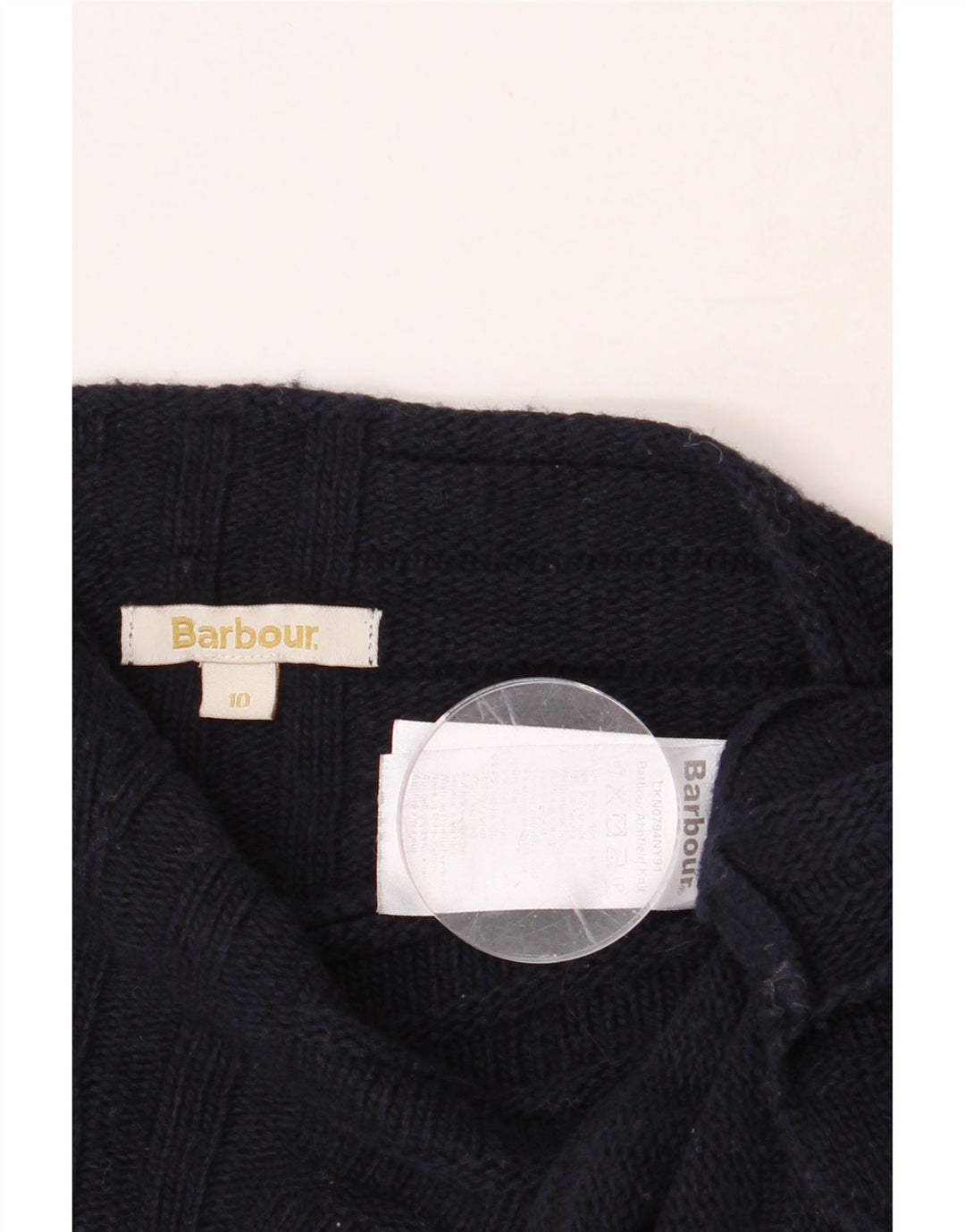 BARBOUR Womens Oversized Boat Neck Jumper Sweater UK 10 Small Navy Blue Vintage Barbour and Second-Hand Barbour from Messina Hembry 