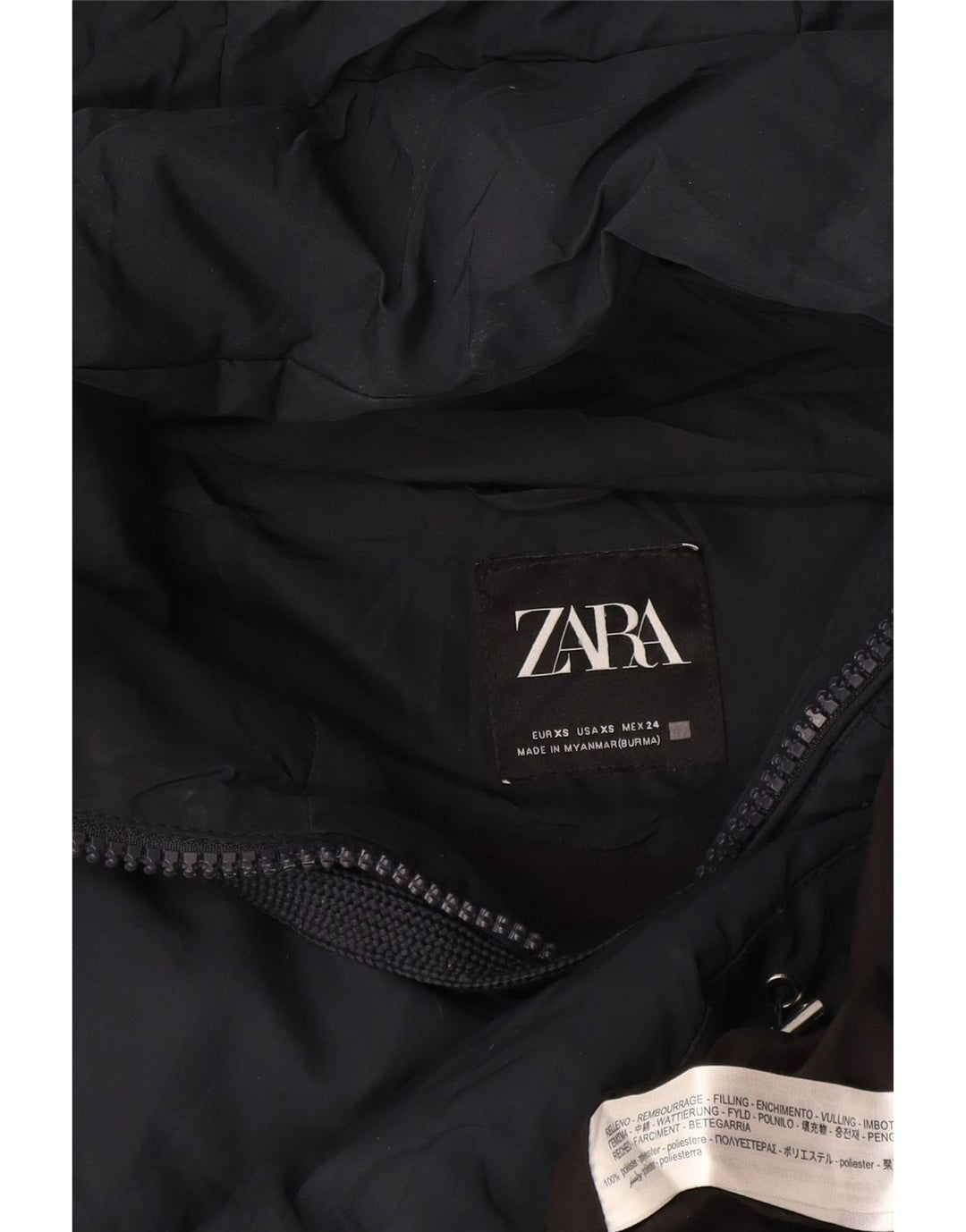 Женская укороченная стеганая куртка оверсайз с капюшоном Zara UK 6 XS, темно-синий полиэстер