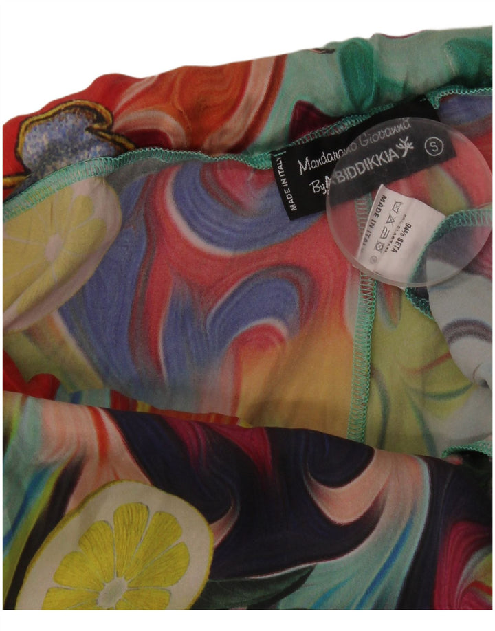 Винтажные женские брюки-клеш с абстрактным узором, маленькие W26 L29, разноцветные